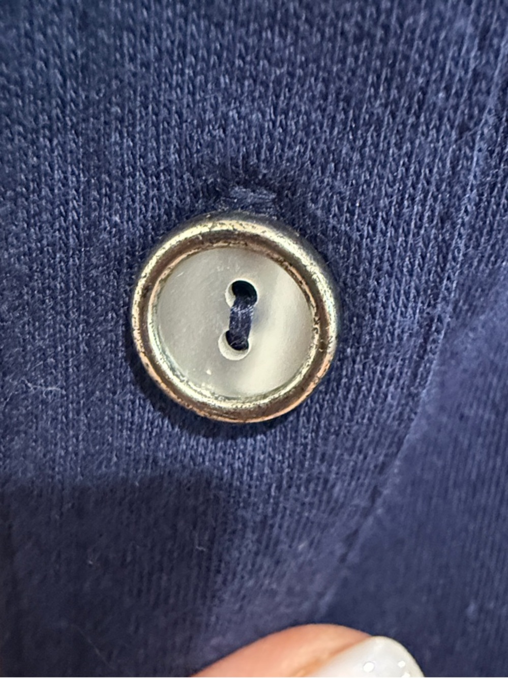 Vintage Liz Claiborne Navy Button-Front cotton cardigan with White Trim - Picture 4 of 4
